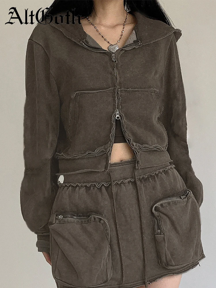 AltGoth Vintage Harajuku Streetwear Cargo 2 Piece Suit Women Emo Alt Long Sleeve Hoodie Sweatshirt Grunge Pocket Mini Skirt Sets
AltGoth Vintage Harajuku Streetwear Cargo 2 Piece Suit Women Emo Alt Long Sleeve Hoodie Sweatshirt Grunge Pocket Mini Skirt Sets