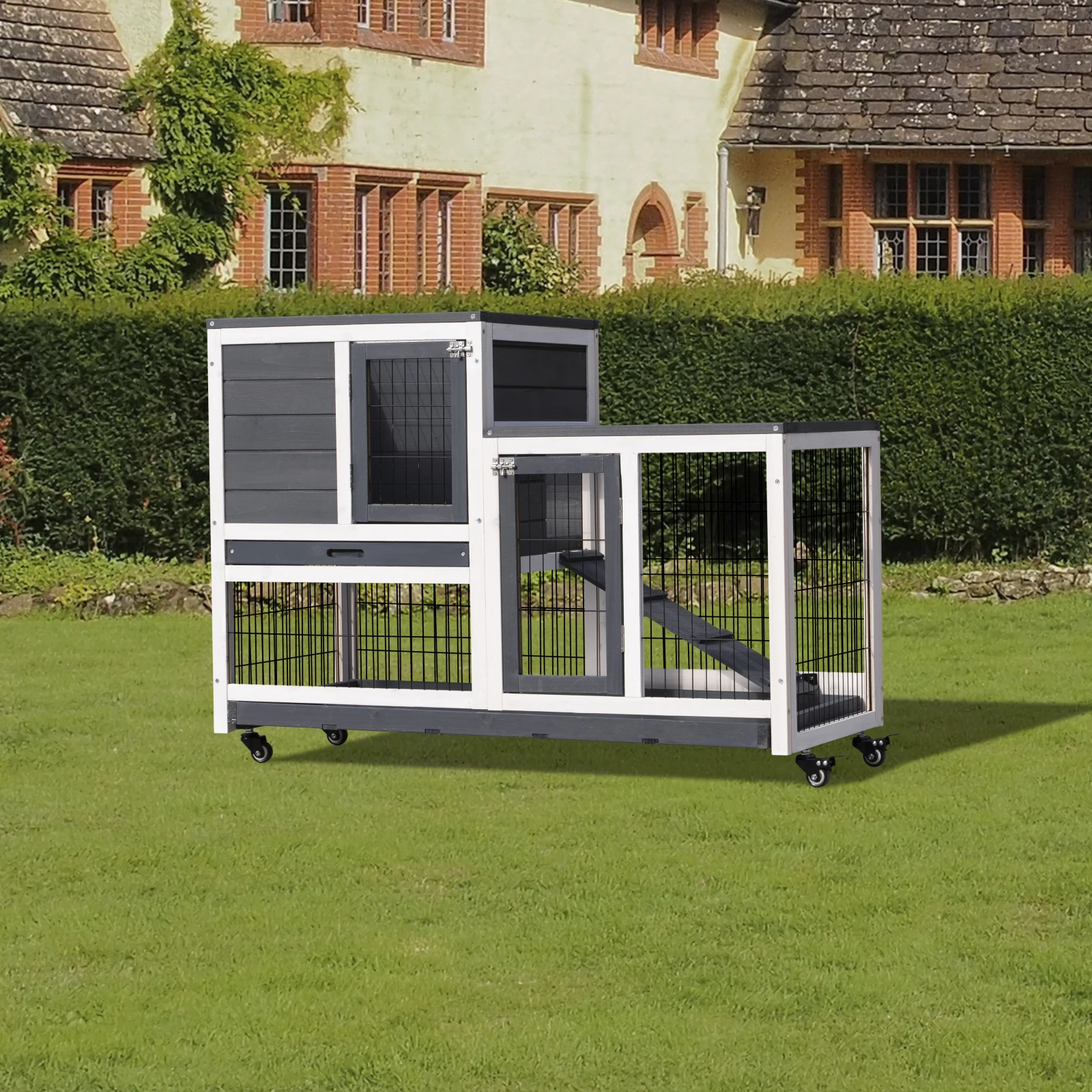 Removable Tray Ramp Wooden Outdoor Rabbit Hutch Small Animal Coop With Running Cage With Enclosed Run With Wheels Ramp
Removable Tray Ramp Wooden Outdoor Rabbit Hutch Small Animal Coop With Running Cage With Enclosed Run With Wheels Ramp