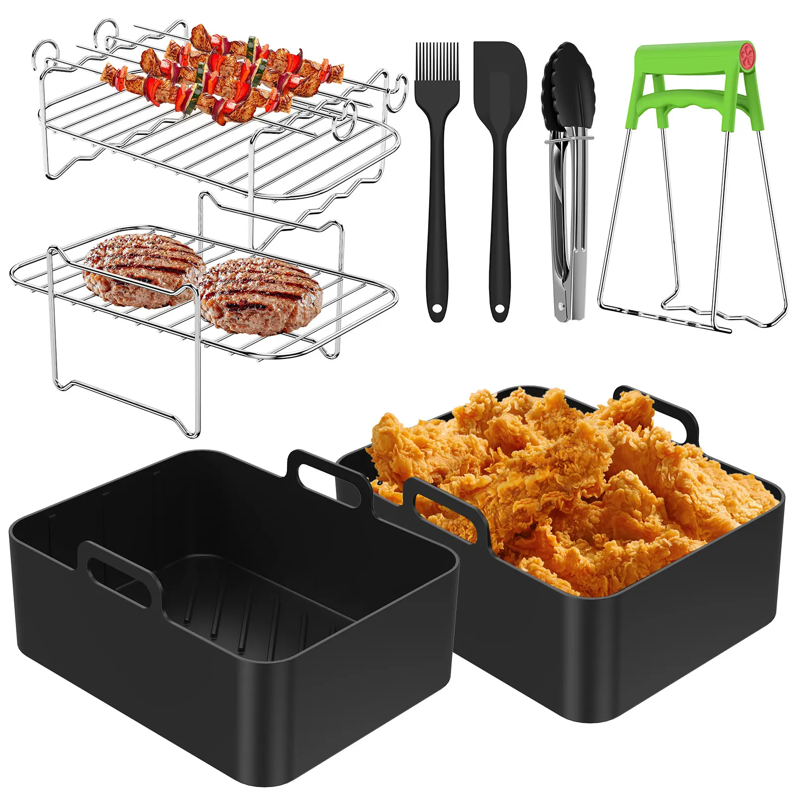 NEW 8Pcs Air Fryer Accessories Set Nonstick Air Fryer Silicone Pan Food Grade Stainless Steel Air Fryer Rack with Oil Brush Food
NEW 8Pcs Air Fryer Accessories Set Nonstick Air Fryer Silicone Pan Food Grade Stainless Steel Air Fryer Rack with Oil Brush Food