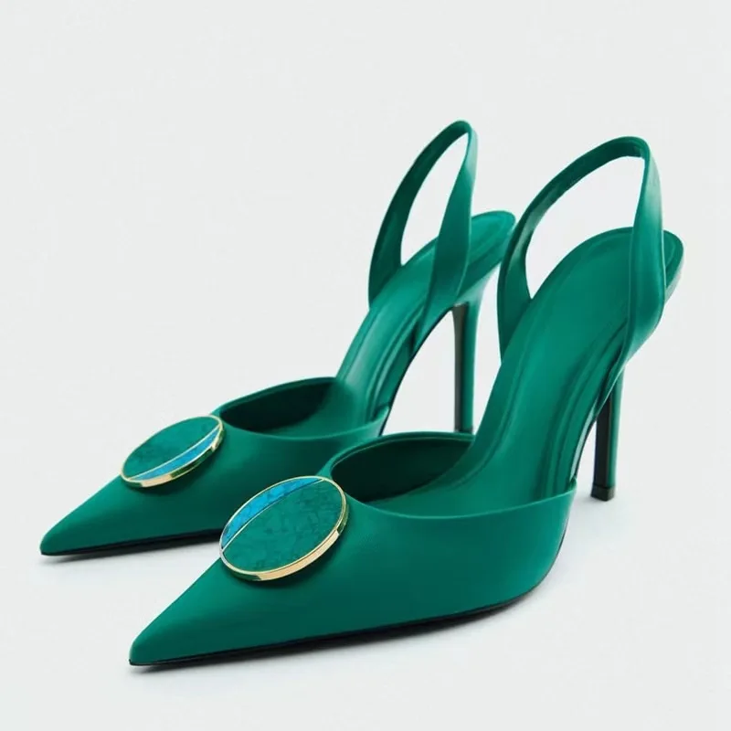 Za 2022 Summer New Women's Sandals High Heels Shoes Green Metal Decoration Fashion Pumps Stiletto Pointed Sandals Mules Female
Za 2022 Summer New Women's Sandals High Heels Shoes Green Metal Decoration Fashion Pumps Stiletto Pointed Sandals Mules Female