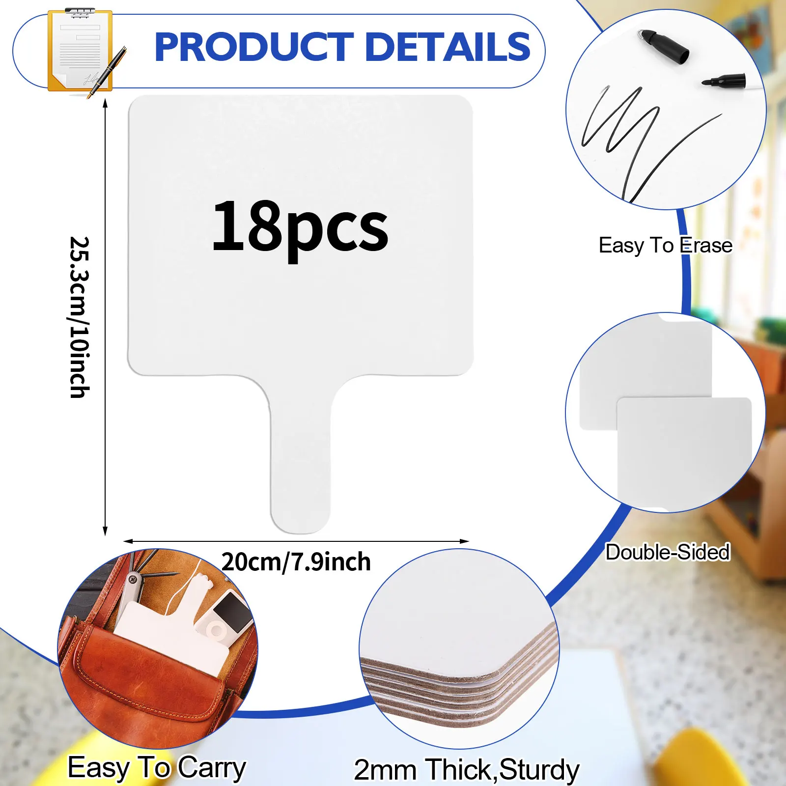 18 Pcs Dry Erase Answer Paddles, Handheld Double Sided Paddles Mini White Boards Small White Board Dry Erase Signs
18 Pcs Dry Erase Answer Paddles, Handheld Double Sided Paddles Mini White Boards Small White Board Dry Erase Signs