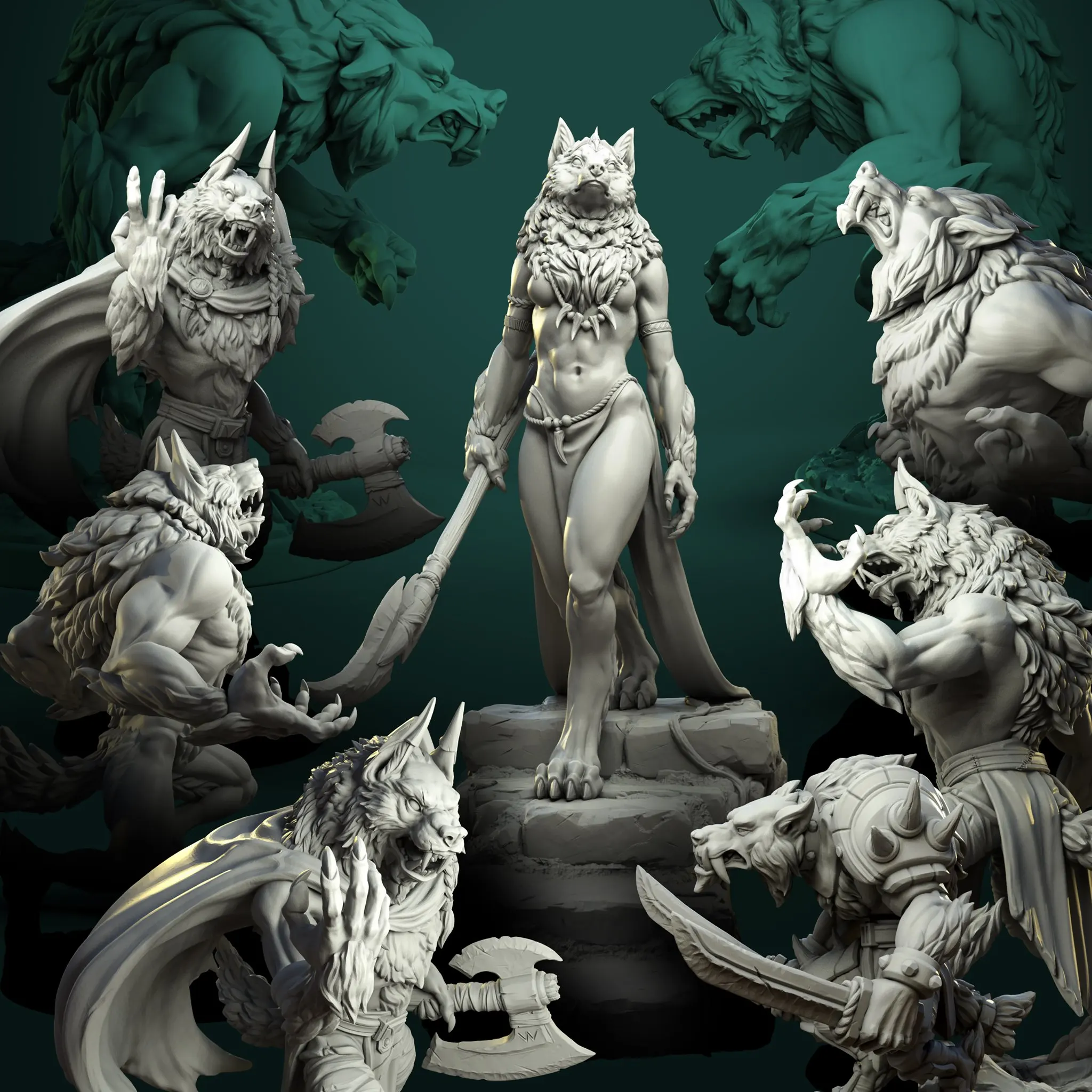 

Forest Werewolf Tribe Warrior Leader Dragon and Dungeon DND Running Team Board Game Chess Model