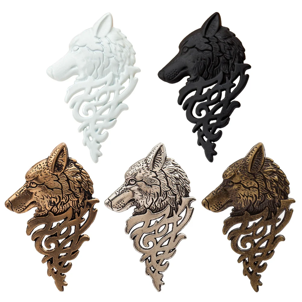 

5pcs Alloy Wolf Head Design Lapel Vintage Brooch Dress Up Supplies Retro Breastpin Accessary Gift Male Dress Up Props