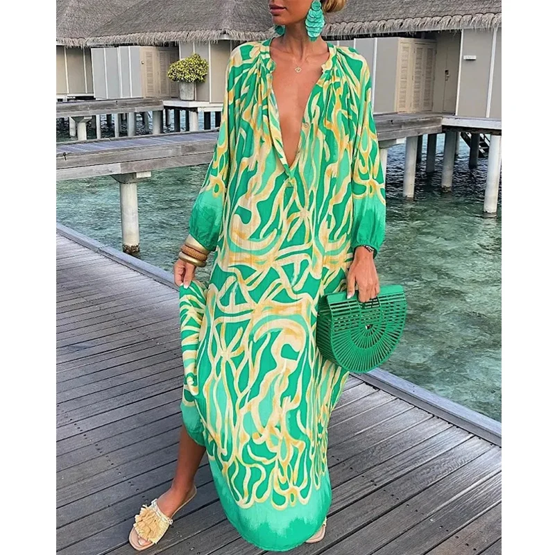 Spring Autumn Women Loose Casual Pullover Dress Sexy Deep V Boho Long Dress Fashion Print Beach Long Dresses Vestidos
Spring Autumn Women Loose Casual Pullover Dress Sexy Deep V Boho Long Dress Fashion Print Beach Long Dresses Vestidos