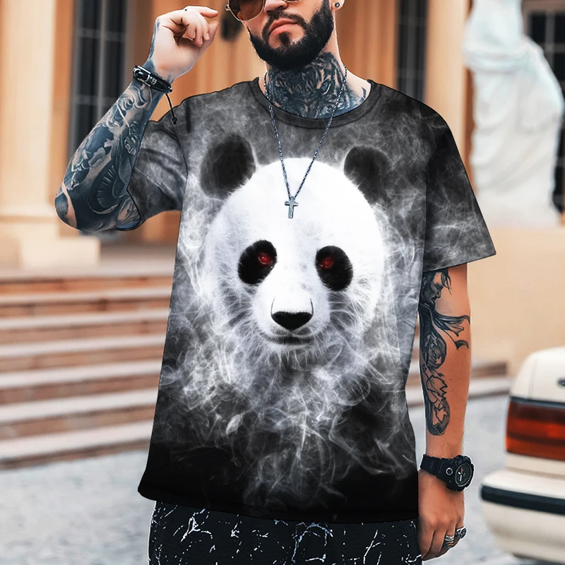 

2022 2021 Summer New Style 100% Lycra Polyester T-shirt Men's Casual O-neck Top Panda Anime High-quality Men's T-shirt 5XL