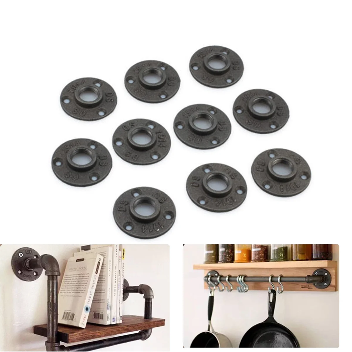 10 Pcs Accessories Black Metal Shelves Industrial Pipe Flange Wall Mounted Fittings
10 Pcs Accessories Black Metal Shelves Industrial Pipe Flange Wall Mounted Fittings