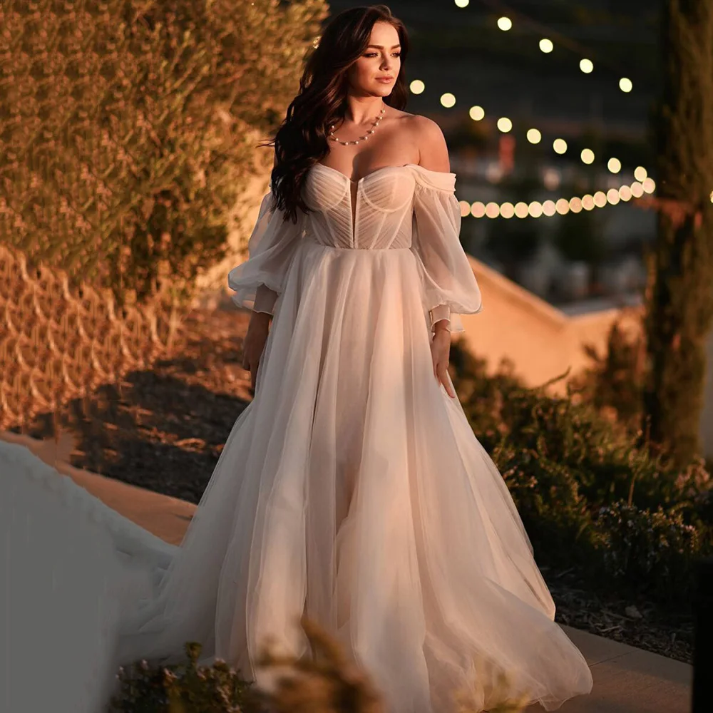 A Line Off The Shoulder Wedding Dresses Sweetheart Backless Floor Length Long Sleeves Tulle Bridal Gowns Vestido De Novia 2022
A Line Off The Shoulder Wedding Dresses Sweetheart Backless Floor Length Long Sleeves Tulle Bridal Gowns Vestido De Novia 2022