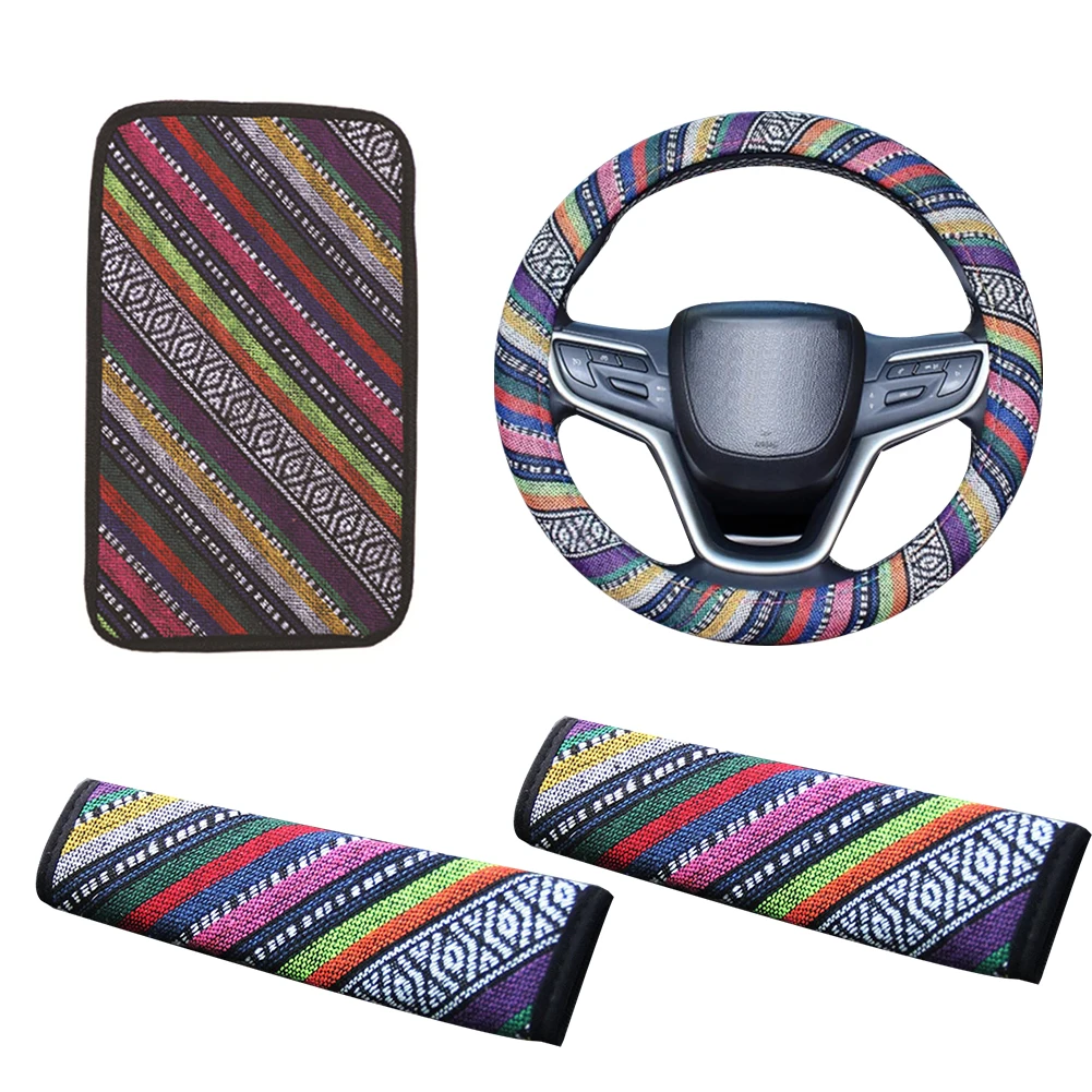 1set Boho Set Car 15 Inch Steering Wheel Cover, Center Console Armrest Seat Cushion And 2 Seat Belt Shoulder Straps Colorful Hem
1set Boho Set Car 15 Inch Steering Wheel Cover, Center Console Armrest Seat Cushion And 2 Seat Belt Shoulder Straps Colorful Hem