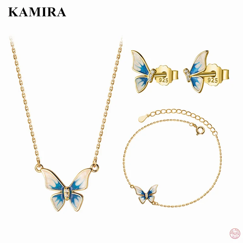 KAMIRA 925 Sterling Silver Charm Blue Enamel Butterfly Earrings Bracelet Jewelry Set Women Anniversary Necklace Jewelry Gifts
KAMIRA 925 Sterling Silver Charm Blue Enamel Butterfly Earrings Bracelet Jewelry Set Women Anniversary Necklace Jewelry Gifts