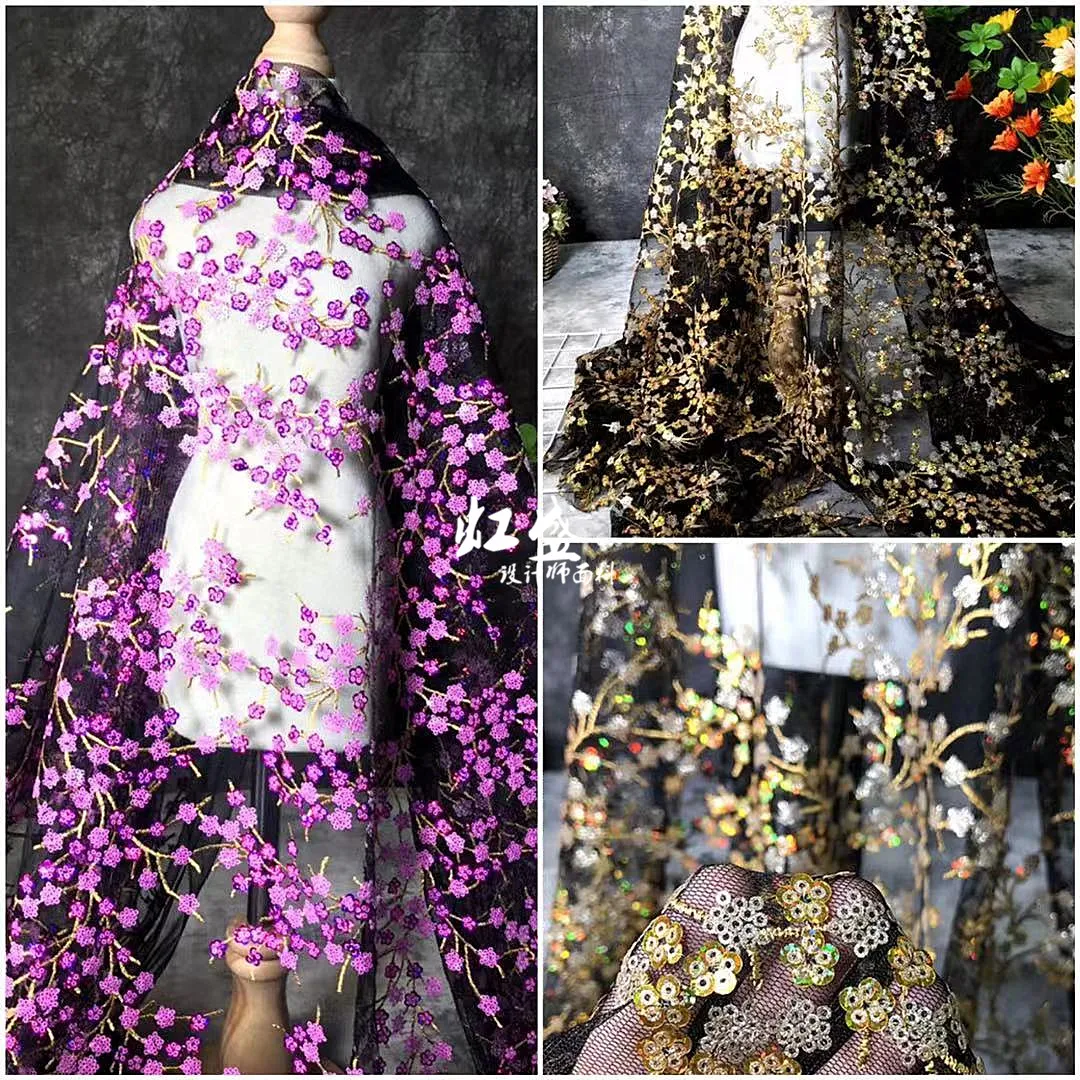 Golden rose red sequin plum blossom glitter high-end custom creative designer fabric embroidered fabric
Golden rose red sequin plum blossom glitter high-end custom creative designer fabric embroidered fabric