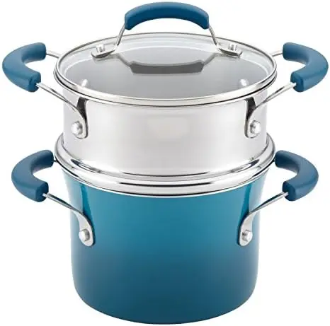 

Sauce Pot/Saucepot with Steamer Insert, 3 Quart, Two-Tone Marine Blue Plate for cooking Accesorios freidora Molde para hornear S