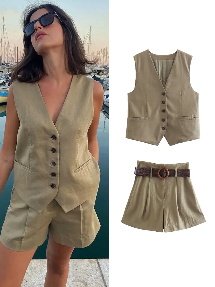 TRAF 2Pcs Ladies Vest Blazer Sets 2023 Pretty V-neck Solid Single Breasted Jacket+A-Line Short Trousers With Belt Basic Suits
TRAF 2Pcs Ladies Vest Blazer Sets 2023 Pretty V-neck Solid Single Breasted Jacket+A-Line Short Trousers With Belt Basic Suits