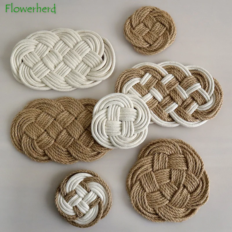 

Woven Linen Cotton Rope Coaster Placemats for Table Manual Insulation Mat Kitchen Accessories Food Background Shooting Props