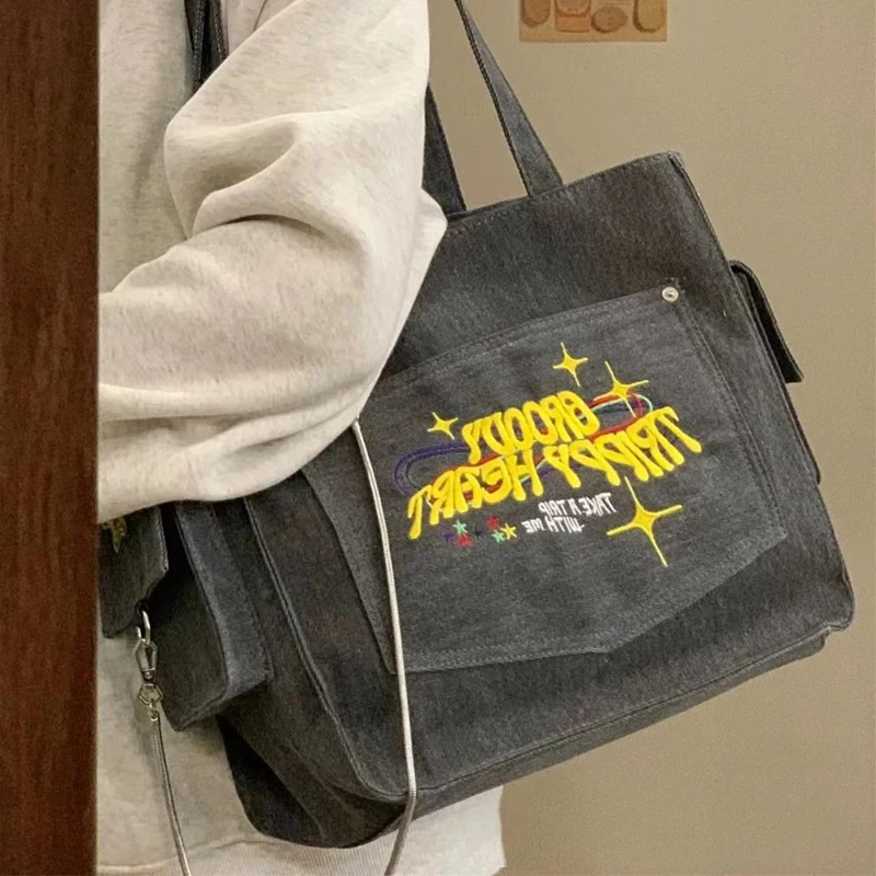 Annmouler Large Capacity Handbag Washed Canvas Tote Bag Embroidered Shoulder Bag Portable Retro Shopping Bag bolsa feminina
Annmouler Large Capacity Handbag Washed Canvas Tote Bag Embroidered Shoulder Bag Portable Retro Shopping Bag bolsa feminina