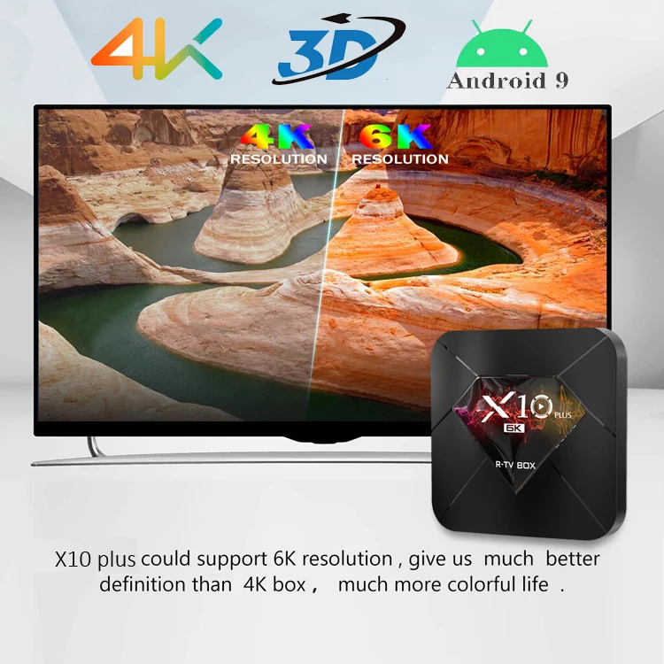 HD 6K X10 Plus TV Box Allwinner H6 3D 4K Smart TV Box Android 9.0 USB 3.0 H.265 Quad Core Wifi Set Top Box 4GB 64GB Media Player
HD 6K X10 Plus TV Box Allwinner H6 3D 4K Smart TV Box Android 9.0 USB 3.0 H.265 Quad Core Wifi Set Top Box 4GB 64GB Media Player