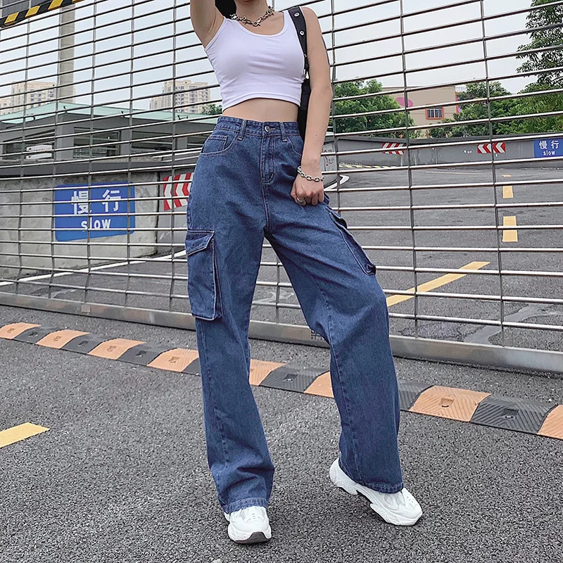 Retro Big Pocket Loose Straight Jeans Women Blue High Waist Casual Pants Spring Autumn Fashion Street Denim Pants Long Trousers
Retro Big Pocket Loose Straight Jeans Women Blue High Waist Casual Pants Spring Autumn Fashion Street Denim Pants Long Trousers