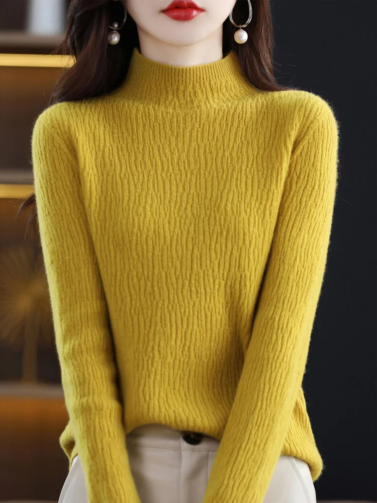 2023 New Autumn Winter Women Sweater 100% Merino Wool Basic Bottoms Mock Neck Pullovers Long Sleeve Cashmere Knit Korean Fashion
2023 New Autumn Winter Women Sweater 100% Merino Wool Basic Bottoms Mock Neck Pullovers Long Sleeve Cashmere Knit Korean Fashion