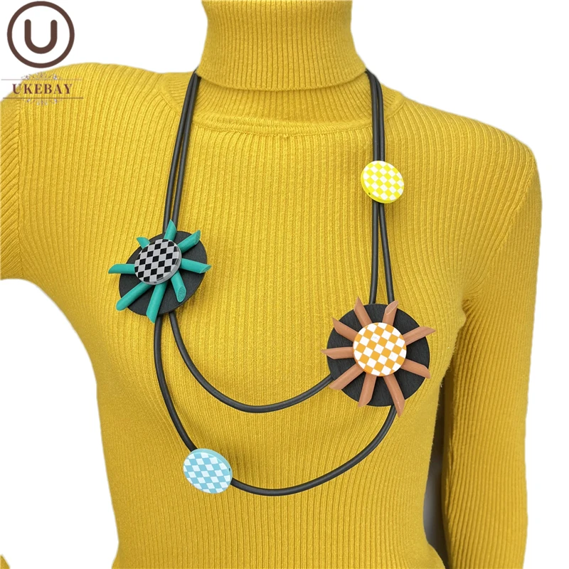 

Ukebay Gothic Wooden Necklace Women Rubber Jewelry Ethnic Vintage Necklaces Handmade Wood Sweater Chains Punk Necklace