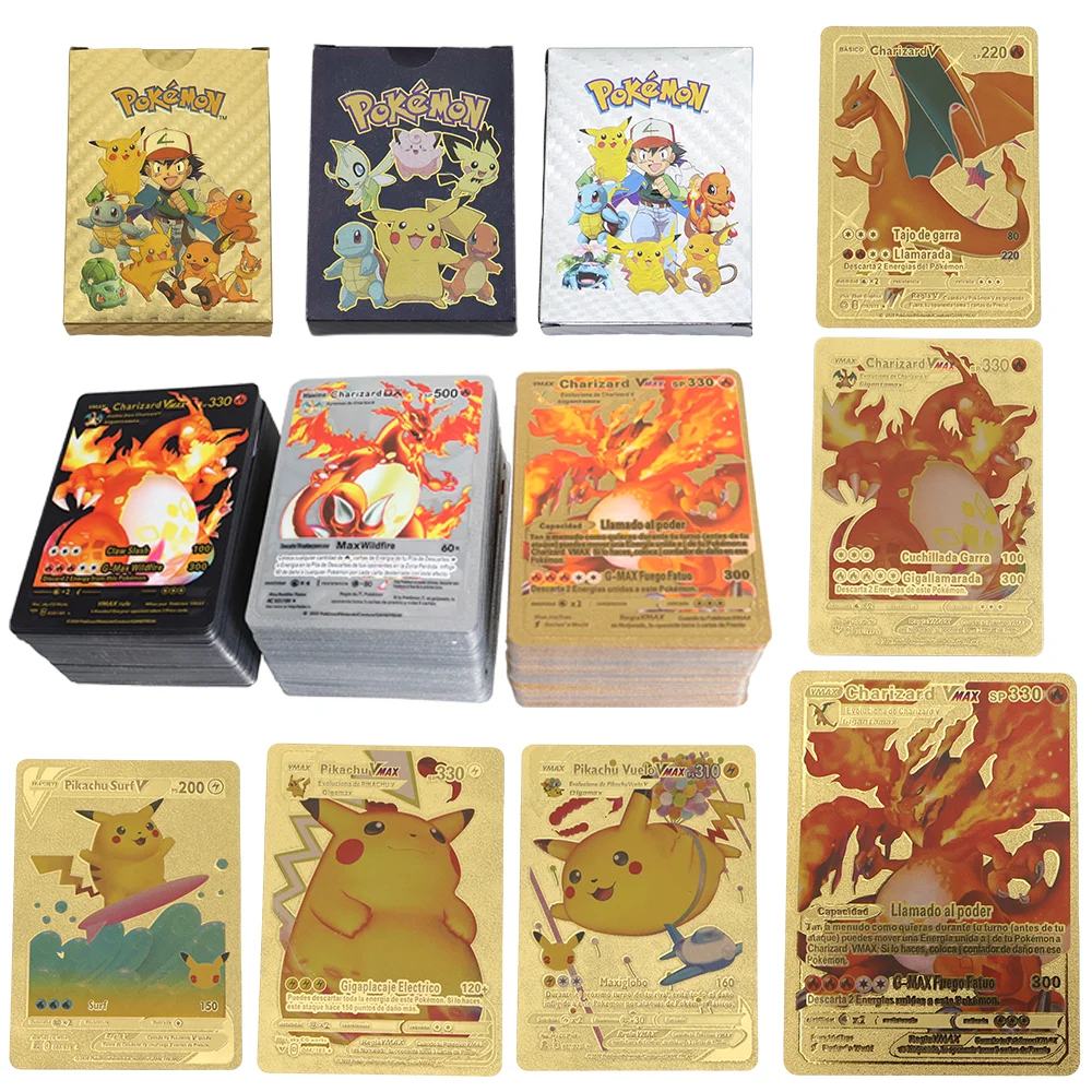 Pokemon Card Metal Gold Silver Black Spanish English Vmax GX Charizard Pikachu Rare Collection Battle Trainer Card Kids Toy Gift
Pokemon Card Metal Gold Silver Black Spanish English Vmax GX Charizard Pikachu Rare Collection Battle Trainer Card Kids Toy Gift