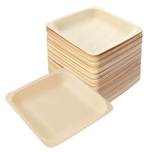 ROSENICE Square Disposable Wooden Plate Party Plates Tableware for Wedding Restaurant Picnic Birthday 140x140mm