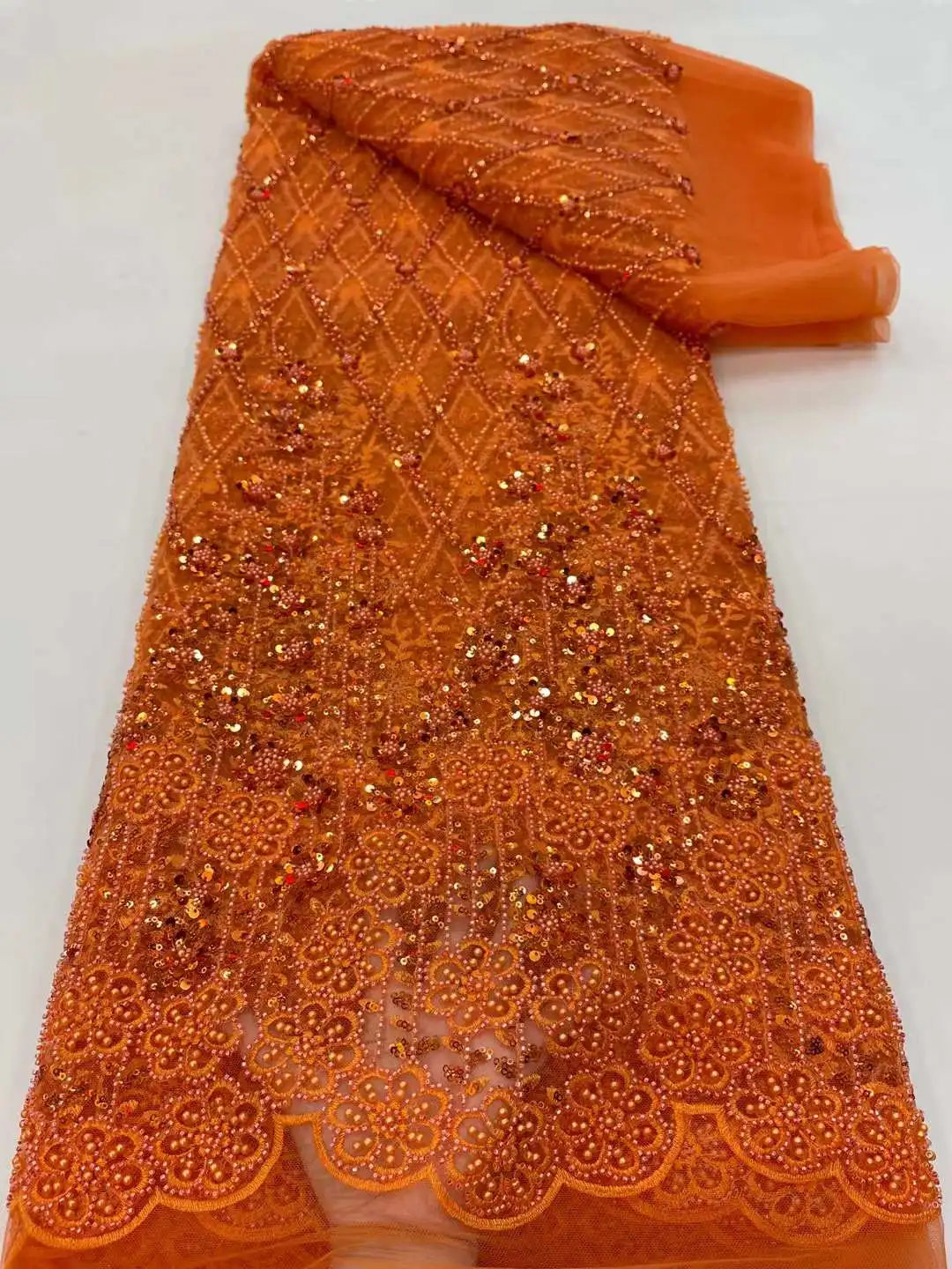 African Cyan Orange Luxury Beaded Tulle Fabric 2022 French High Quality Handmade Sequins Lace Fabric For Wedding Prom Dress Sew
African Cyan Orange Luxury Beaded Tulle Fabric 2022 French High Quality Handmade Sequins Lace Fabric For Wedding Prom Dress Sew