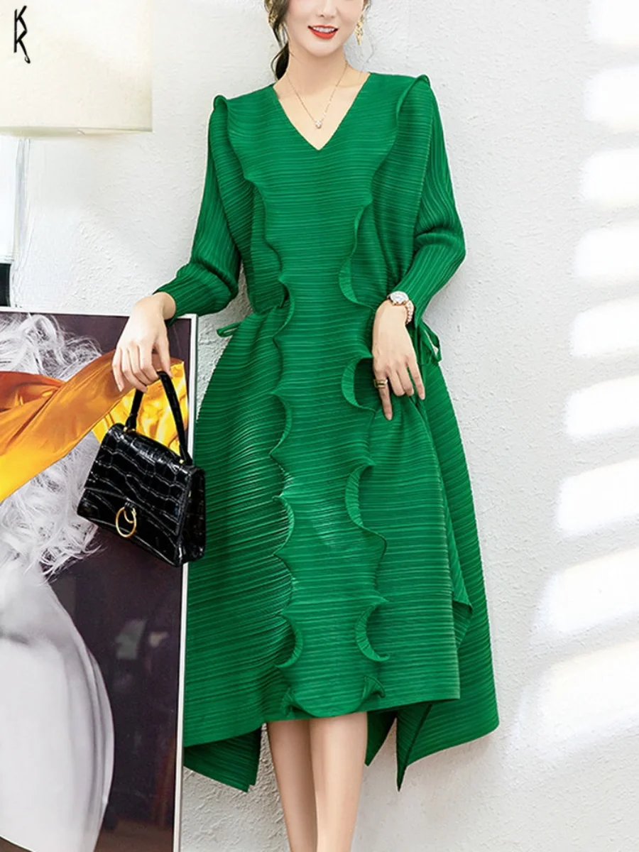 Solid Color Pleated Formal Dress for Women 2023 V Neck Long Sleeve Ruffles Drawstring Waist Dresses Temperament Elegant Summer
Solid Color Pleated Formal Dress for Women 2023 V Neck Long Sleeve Ruffles Drawstring Waist Dresses Temperament Elegant Summer