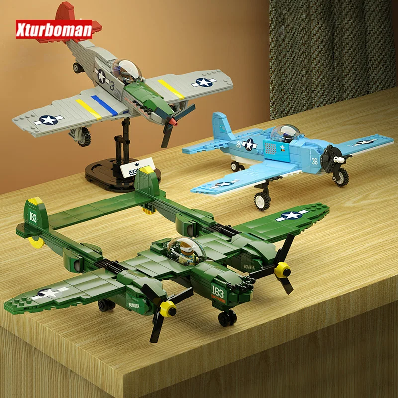 

World war airplane batisbricks building block ww2 plane United States forces Grumman F2F P-38 Lightning fighter model toys