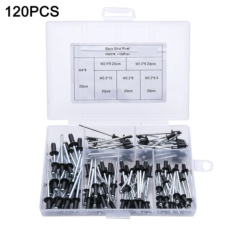 120Pcs Black Aluminum Blind Rivets 3.2mm-4.8mm Head Rivets Nail Decorative Popular Rivets for Auto Parts
120Pcs Black Aluminum Blind Rivets 3.2mm-4.8mm Head Rivets Nail Decorative Popular Rivets for Auto Parts