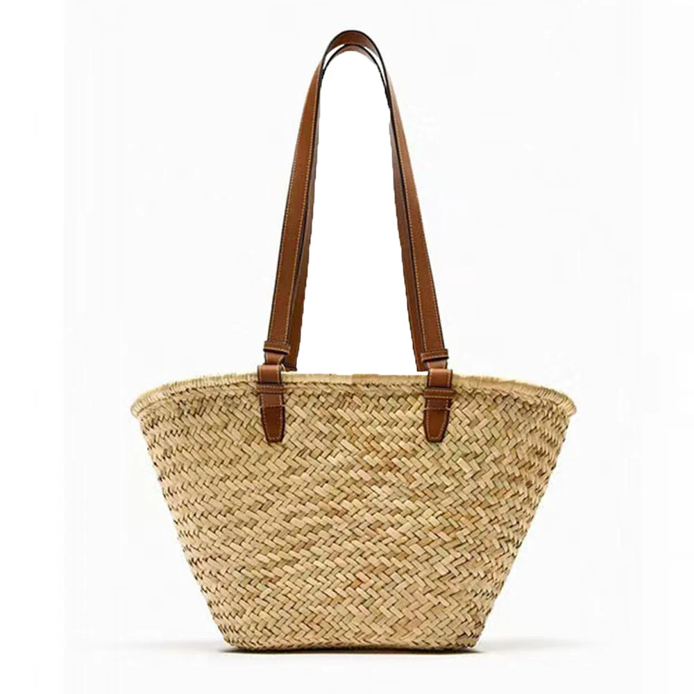 

Плетеная корзина из ротанга в богемном стиле, соломенные пляжные сумочки ручной работы для женщин, летняя плетеная дорожная пляжная сумка-тоут