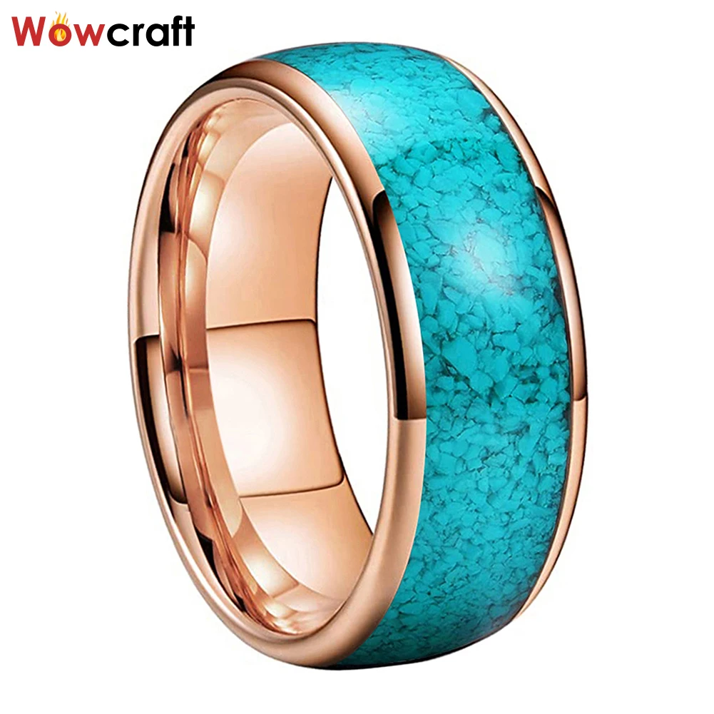 4mm 6mm 8mm Rose Gold Couple Fashion Tungsten Crushed Turquoise Inlay Rings Wedding Band Polished Shiny Domed Comfort Fit
4mm 6mm 8mm Rose Gold Couple Fashion Tungsten Crushed Turquoise Inlay Rings Wedding Band Polished Shiny Domed Comfort Fit