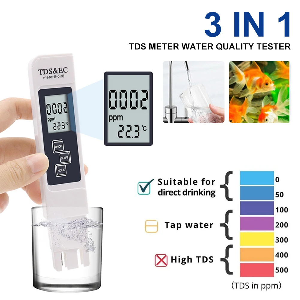 3 In 1 TDS EC Water TDS Meter Water Quality Tester Temperature Meter Digital LCD Water Testing Pen for Aquariums Swimming Pools
3 In 1 TDS EC Water TDS Meter Water Quality Tester Temperature Meter Digital LCD Water Testing Pen for Aquariums Swimming Pools