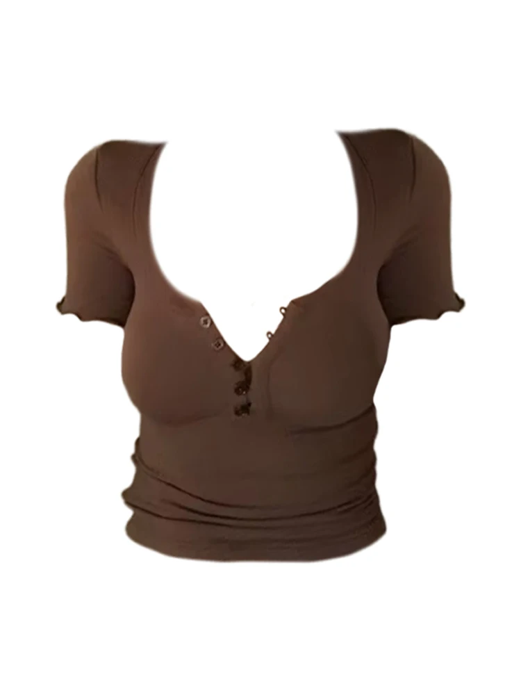 Женская Винтажная футболка в стиле Харадзюку, короткий топ в Корейском стиле Y2k, Детская футболка с коротким рукавом и V-образным вырезом, модная футболка в стиле 90-х, лето 2023 
Женская Винтажная футболка в стиле Харадзюку, короткий топ в Корейском стиле Y2k, Детская футболка с коротким рукавом и V-образным вырезом, модная футболка в стиле 90-х, лето 2023