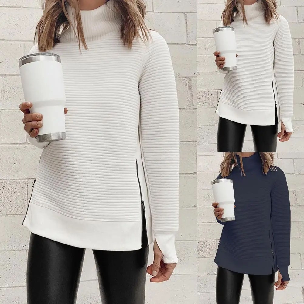 Women Sweatshirt Solid Color High Collar Casual All Match Side Split Winter Sweatshirt for Daily Wear
Women Sweatshirt Solid Color High Collar Casual All Match Side Split Winter Sweatshirt for Daily Wear