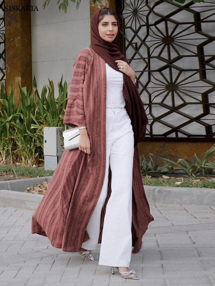 

Siskakia Saudi Arabian Fashion Knitted Cardigan Robe Vintage Ethnic Middle East Dubai Oman Outerwear Morocco Kaftan Kimono Abaya