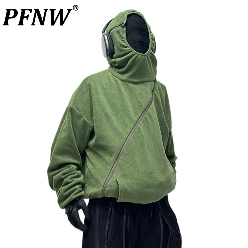 

PFNW Spring Autumn Men's Tide Profiled Zippers Pullovers Sweater Chic Personality Unique Loose Hooded Darkwear Techwear 12A8295