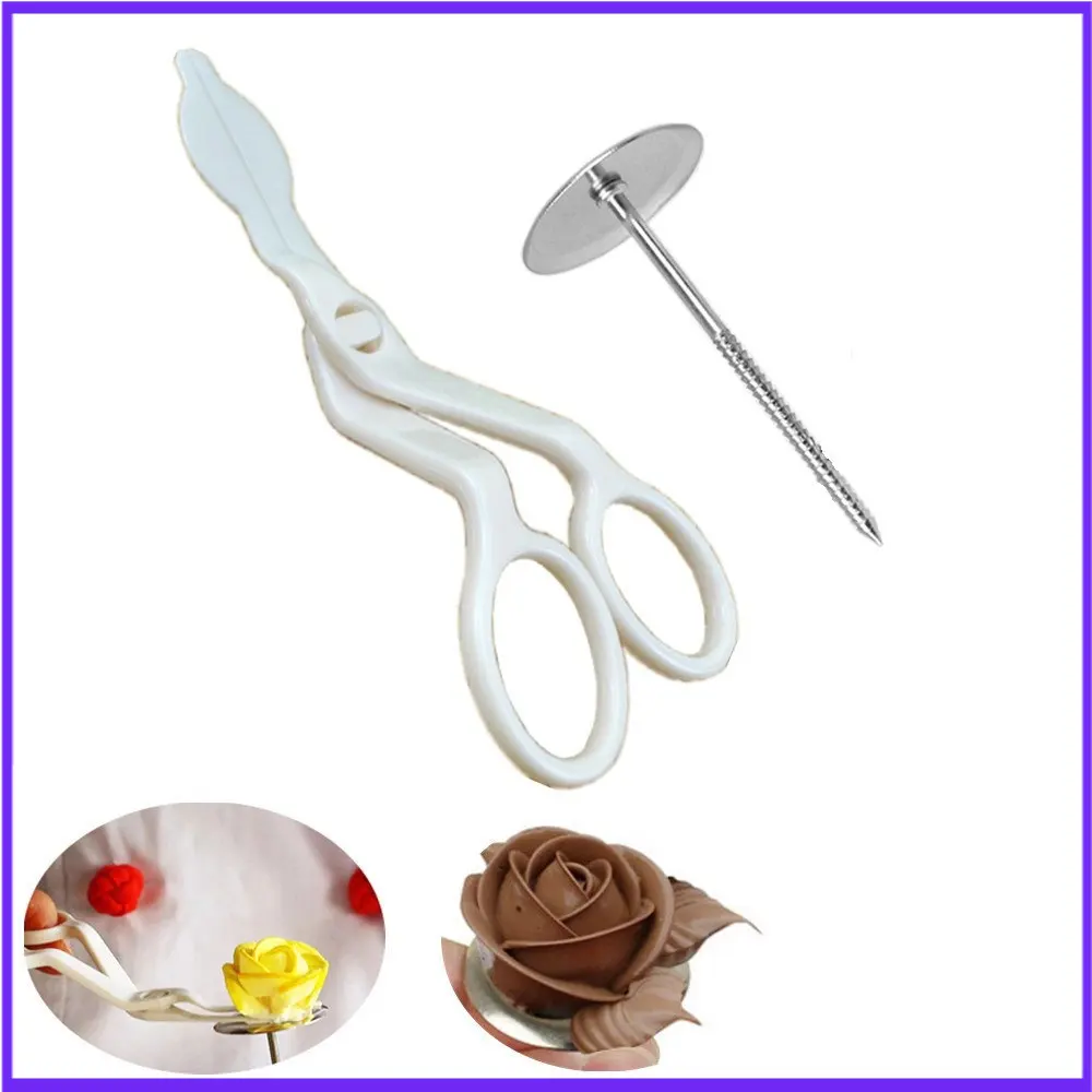 

2pcs/set Stainless Steel Cake Flower Needle and Plastic Scissor Baking Cake Decorating Tools Nails Fondant Decor Flowers Lifter