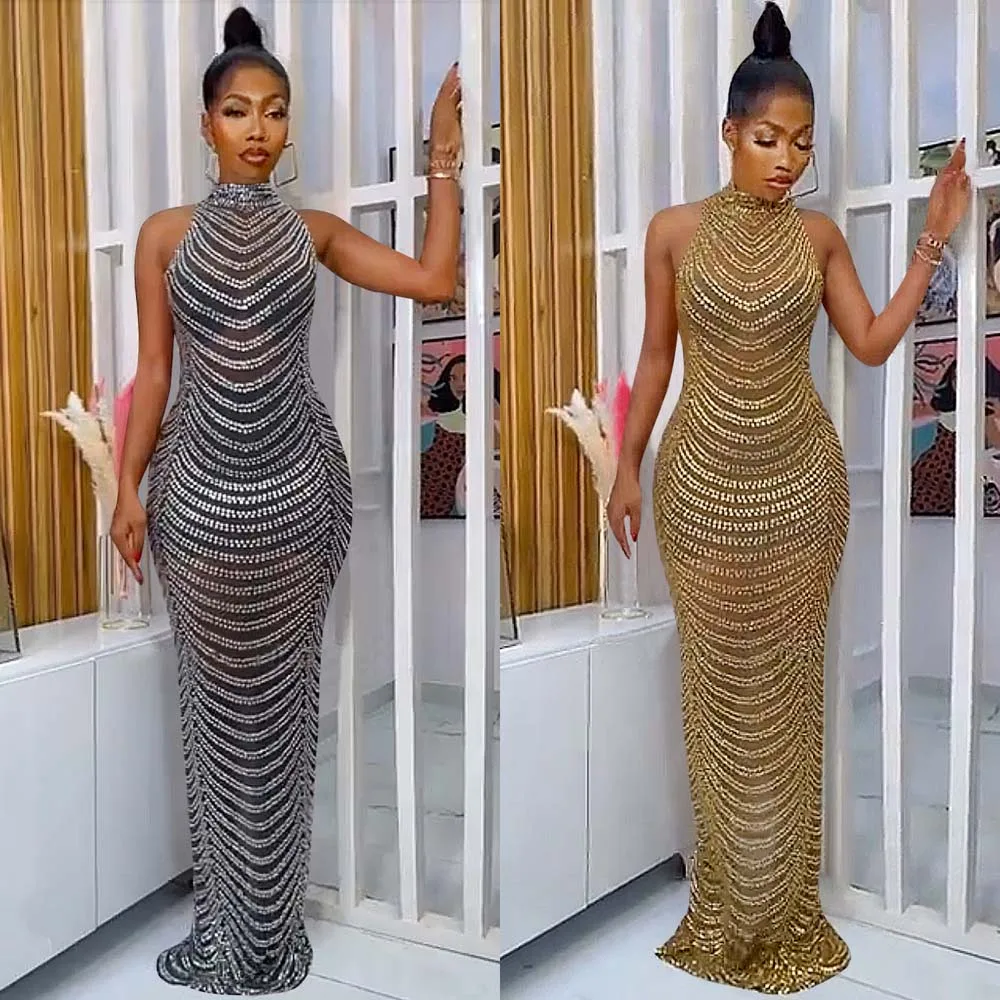 Maxi Dress Sexy Backless Nightclub Party Dress Hot Drill See-through Evening Dresses Summer 2022
Maxi Dress Sexy Backless Nightclub Party Dress Hot Drill See-through Evening Dresses Summer 2022