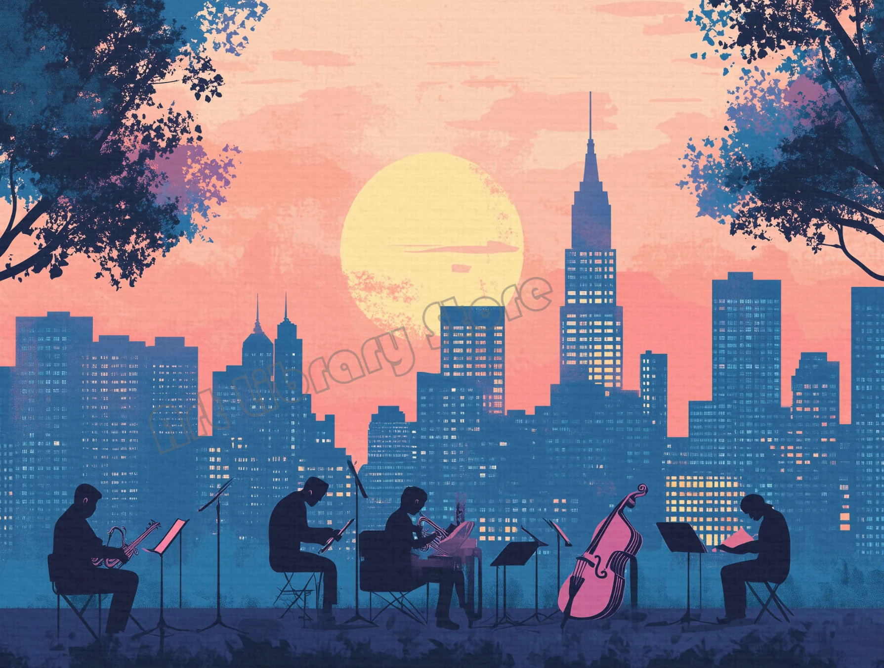 Абстрактный постер с джазовой группой
Абстрактный постер с джазовой группой