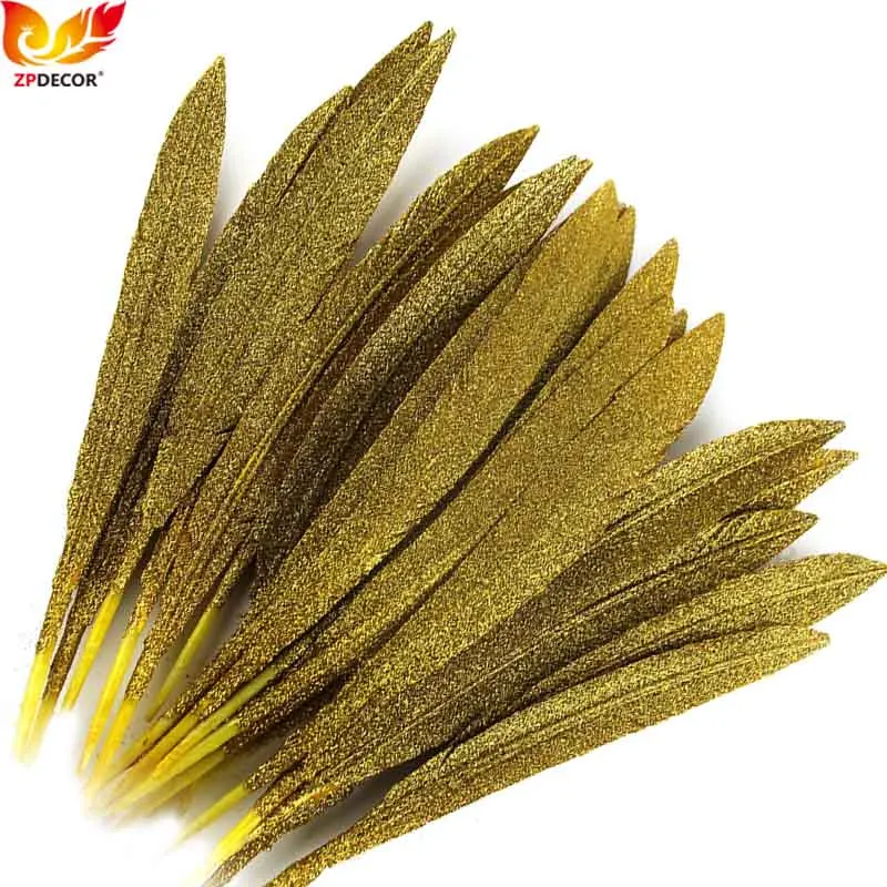 

Оптовая продажа красивых 25-30 см спрей золотая пыль индейки перья ручная работа Обрезка