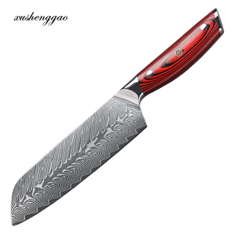 

Japanese Santoku Knife 67 Layers Damascus VG10 Steel 7 Inch Chef Slicing Sashimi Cleaver Fish Sushi Kitchen Knife G10 Handle