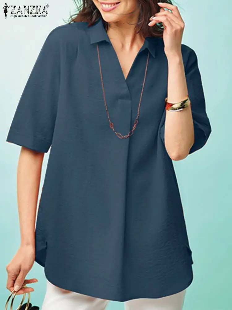 ZANZEA Fashion Women Casual Lapel Neck Short Sleeve Blouse Summer Shirt Elegant Solid OL Work Loose Tops Oversize Blusas Chemise
ZANZEA Fashion Women Casual Lapel Neck Short Sleeve Blouse Summer Shirt Elegant Solid OL Work Loose Tops Oversize Blusas Chemise