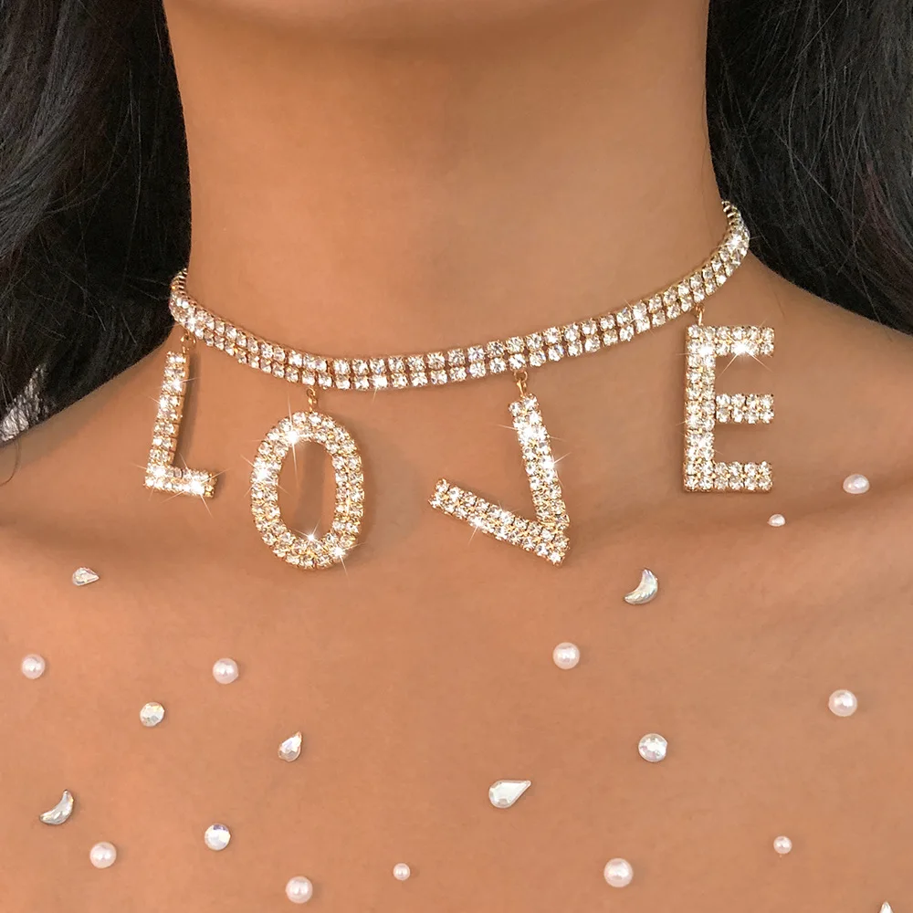 Crystals LOVE Letter Necklace Jewelry Gold Silver Charm Choker Necklace Golden Color Bridal Women Fashion Clavicle Necklace
Crystals LOVE Letter Necklace Jewelry Gold Silver Charm Choker Necklace Golden Color Bridal Women Fashion Clavicle Necklace