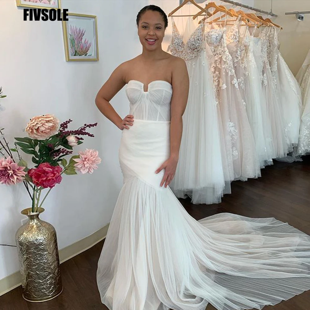 Fivsole Sleeveless Elegant Mermaid Wedding Dresses Strapless Off-Shoulder Open Back Tulle Train Bridal Gowns Vestidos De Novia
Fivsole Sleeveless Elegant Mermaid Wedding Dresses Strapless Off-Shoulder Open Back Tulle Train Bridal Gowns Vestidos De Novia