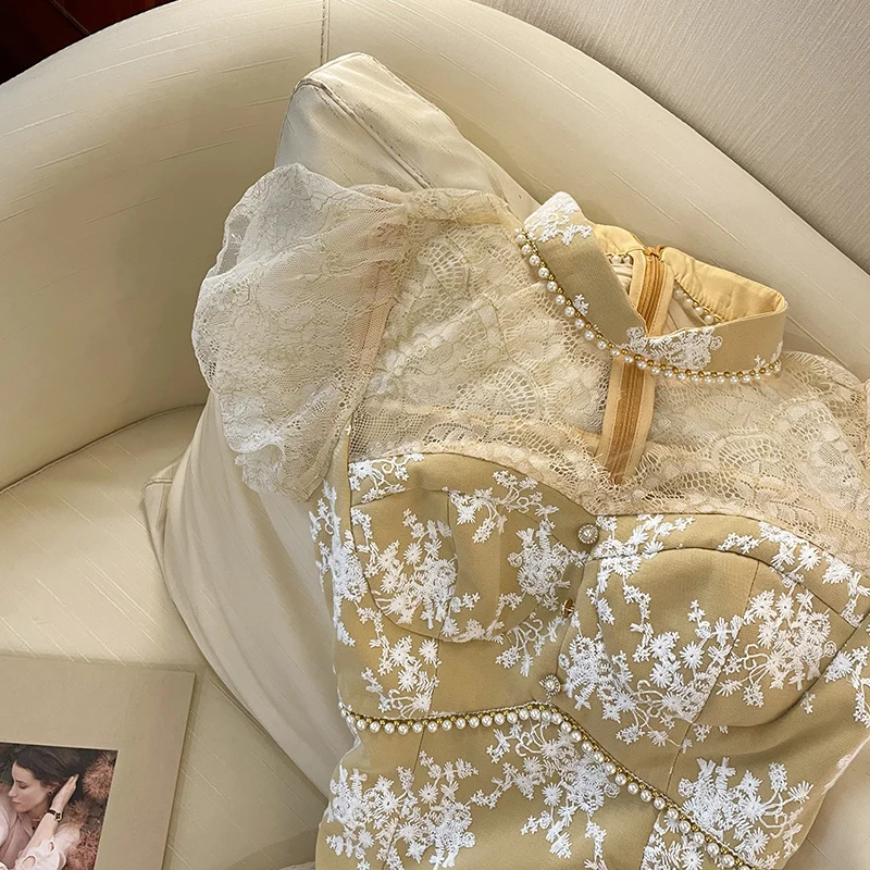 French Beading Lace Dress For Women Summer Short Sleeve High Waist Slim Holiday Evening Dresses Embroidery Bridesmaid Dress
French Beading Lace Dress For Women Summer Short Sleeve High Waist Slim Holiday Evening Dresses Embroidery Bridesmaid Dress