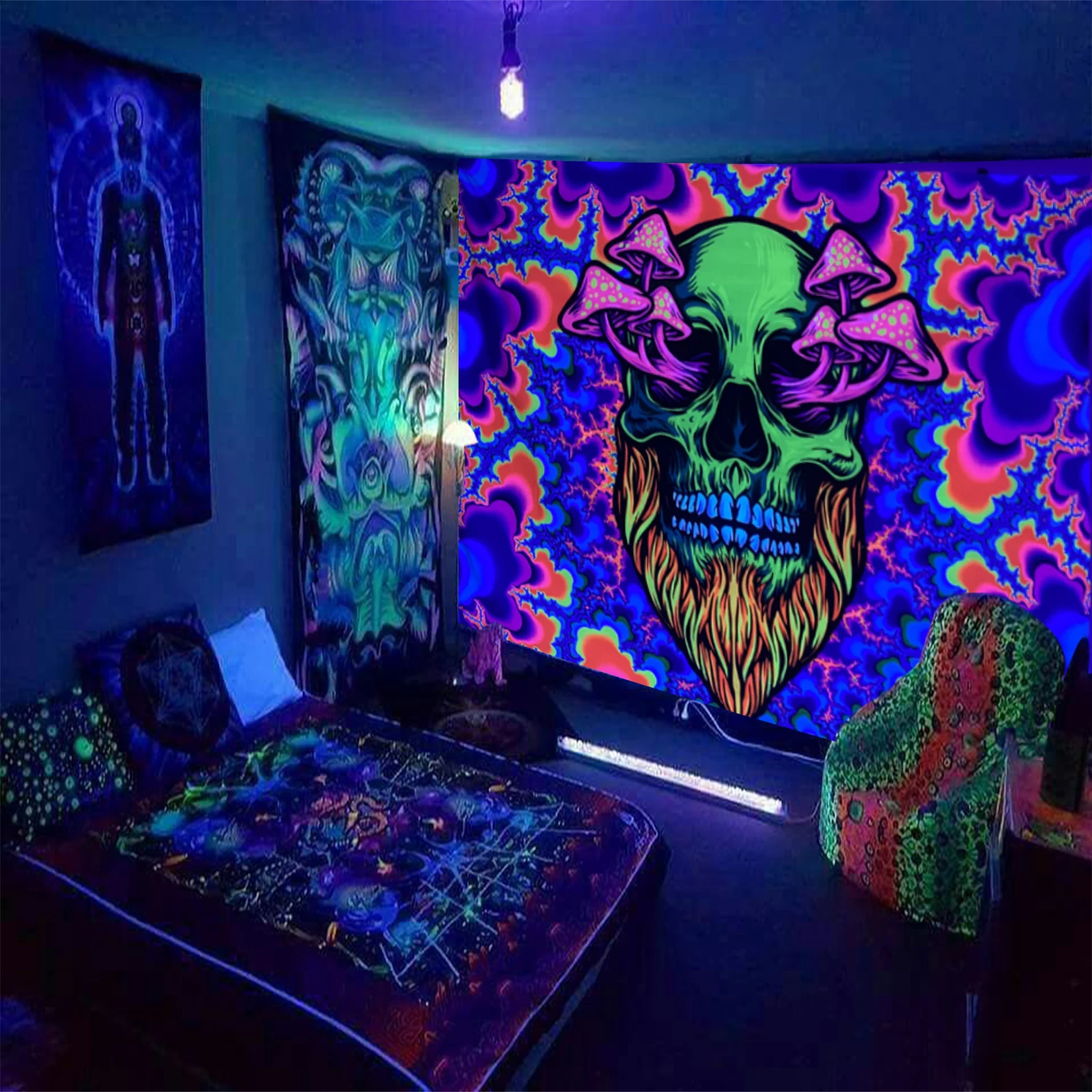 Skull Mushroom Fluorescent Tapestry Wall Hanging Modern Art Decor Aesthetic Room Decor Bedroom Background Luminous Tapestry
Skull Mushroom Fluorescent Tapestry Wall Hanging Modern Art Decor Aesthetic Room Decor Bedroom Background Luminous Tapestry