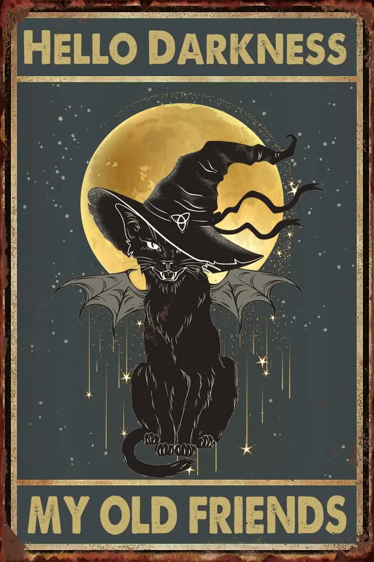 Black Cat Metal Sign Hello Darkness My Old Friends Wall Decoration Bar Pub Family Cafe Signs Men Cave for Friends Family Fun Sig
Black Cat Metal Sign Hello Darkness My Old Friends Wall Decoration Bar Pub Family Cafe Signs Men Cave for Friends Family Fun Sig