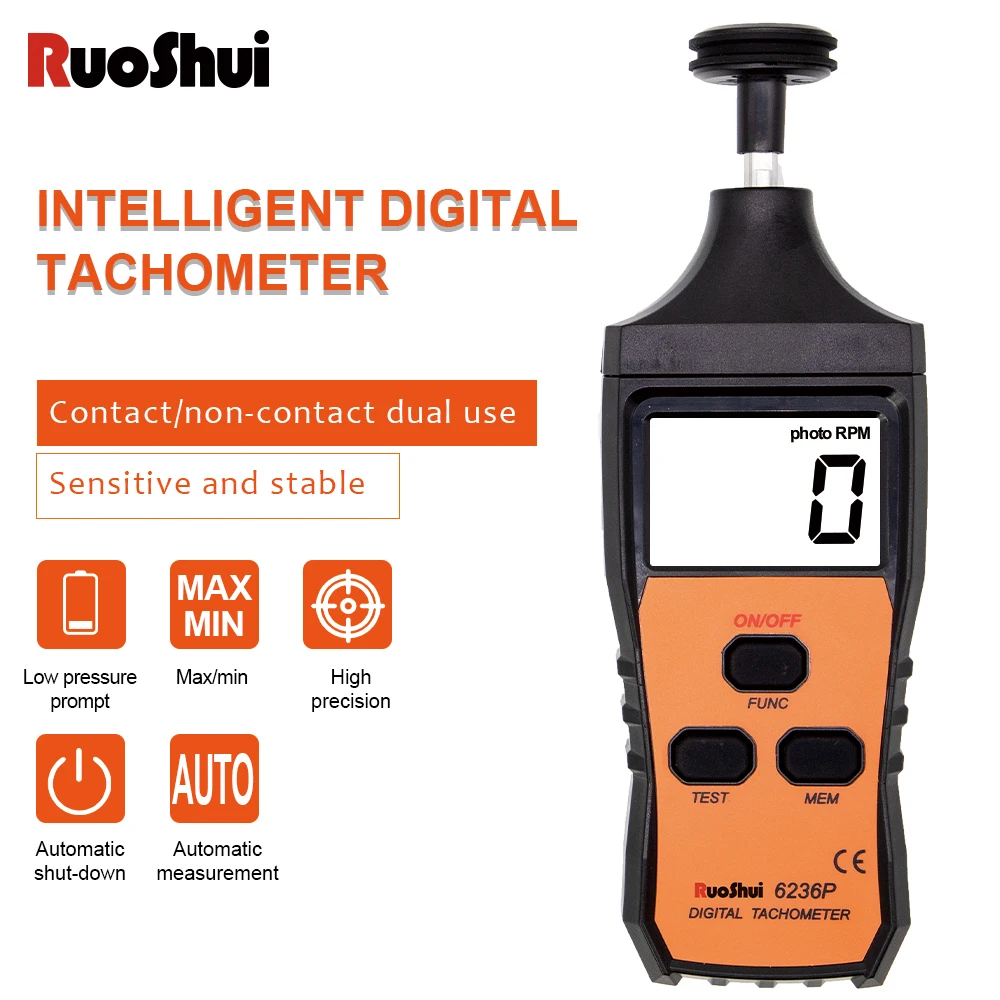 RuoShui 6236P Digital Tachometer Max 99999 RPM Laser Speed Tester Motorcycle Auto Singal Trigger Non-Contact LCD Tacometro Meter
RuoShui 6236P Digital Tachometer Max 99999 RPM Laser Speed Tester Motorcycle Auto Singal Trigger Non-Contact LCD Tacometro Meter