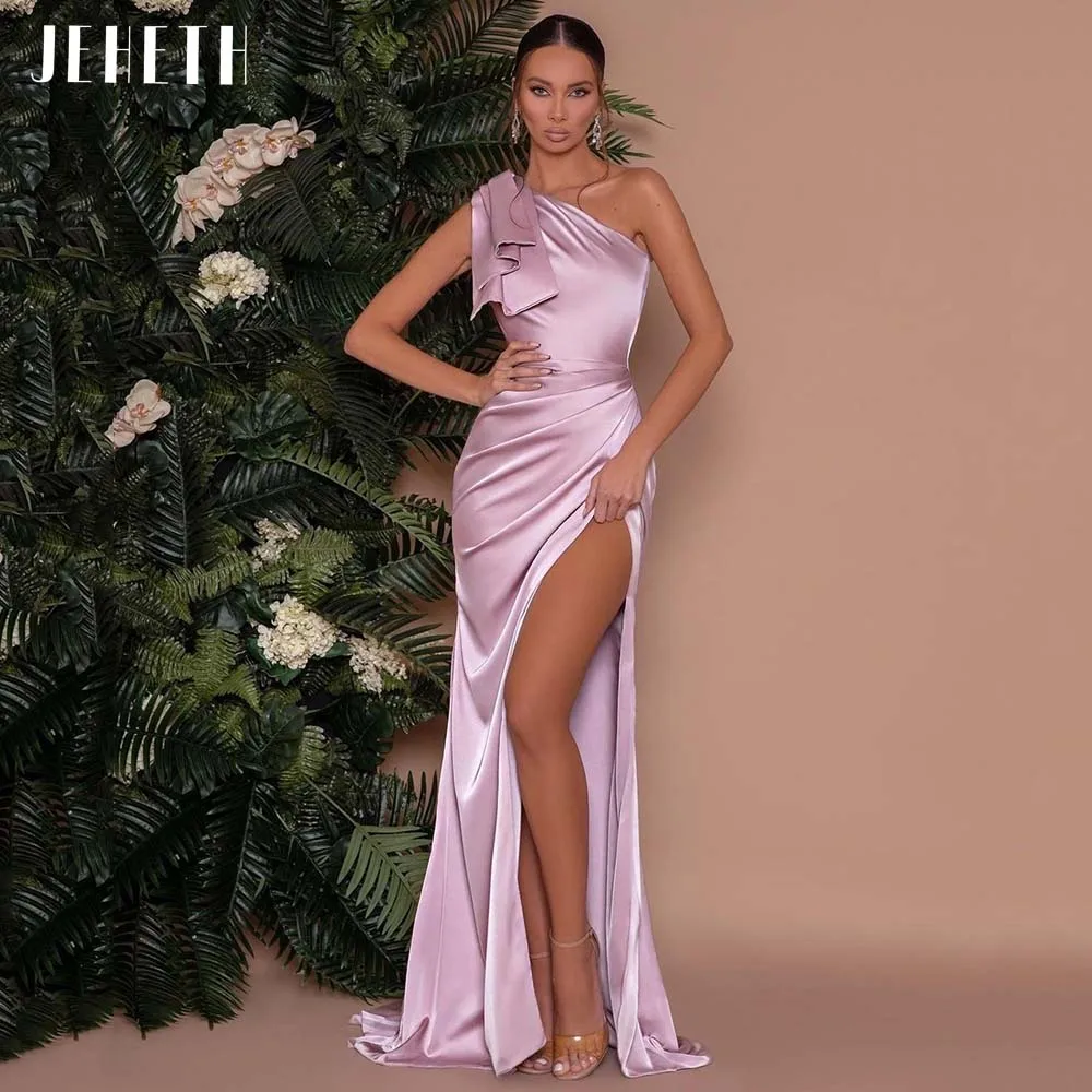 

JEHETH Simple One Shoulder Satin Evening Party Dress High Side Split Celebrity Gown Long Formal robes de soirée vestido de noche