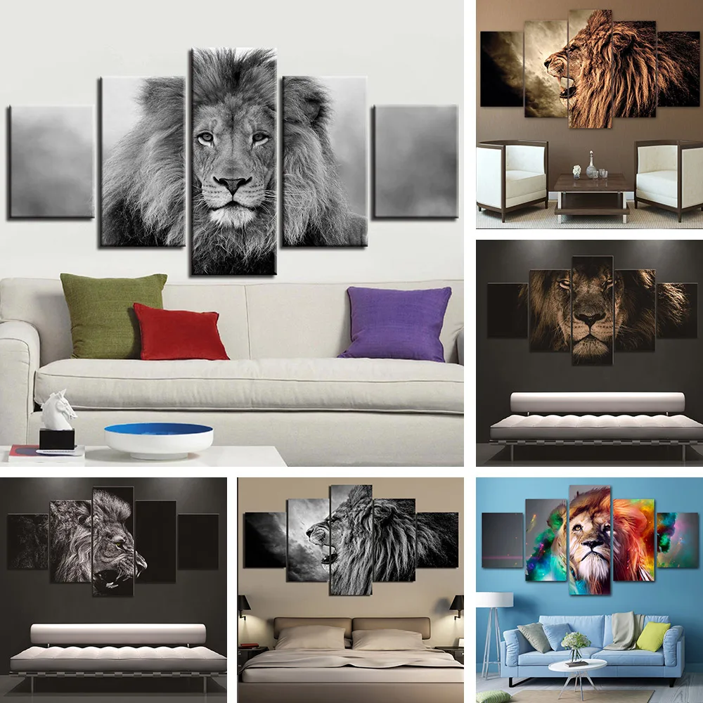 Modular Lion Poster Canvas Animal Painting Pictures Art 5 Pieces Black And White Lion Wall Art Home Decor Living Room HD Prints
Modular Lion Poster Canvas Animal Painting Pictures Art 5 Pieces Black And White Lion Wall Art Home Decor Living Room HD Prints
