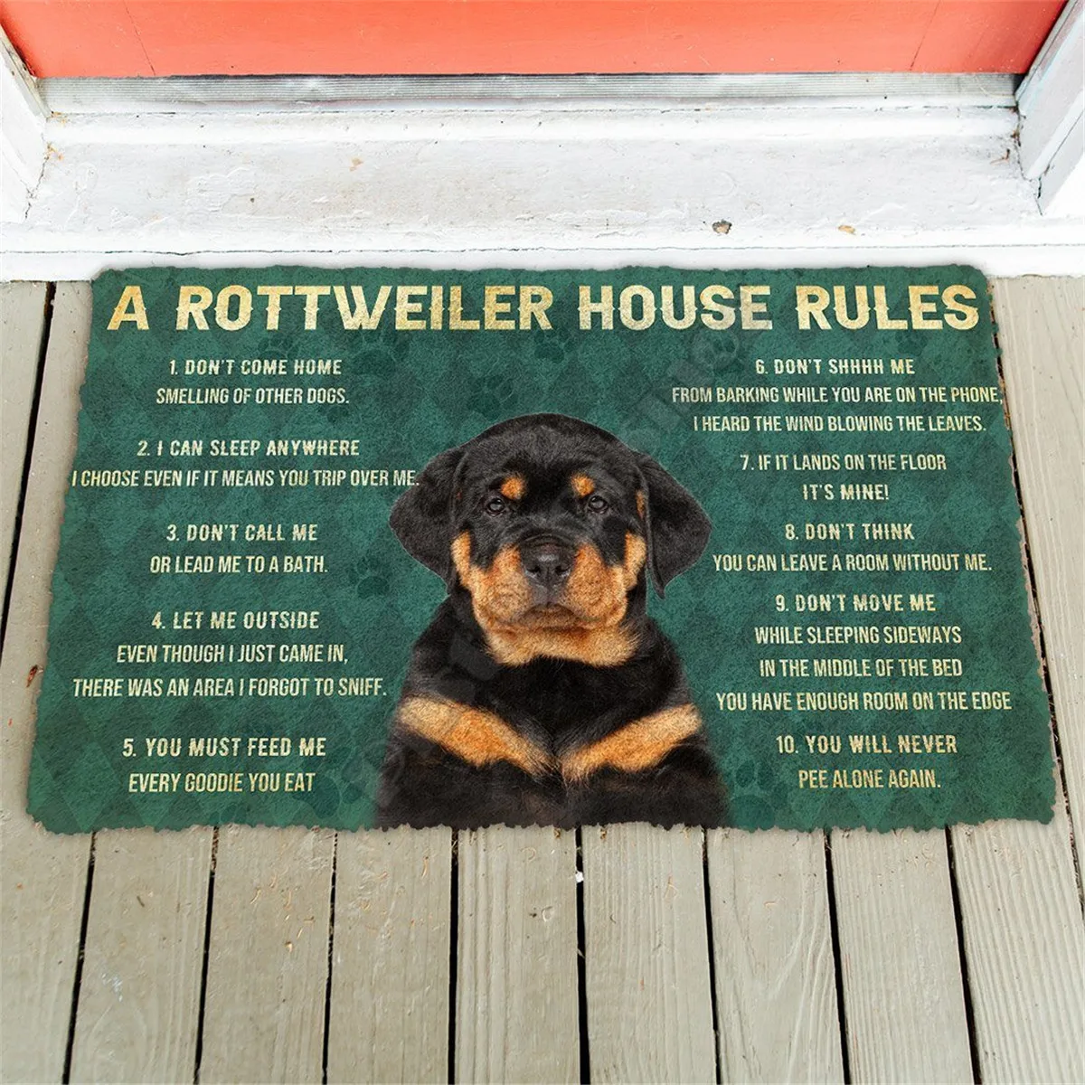 

3D house rules Rottweiler dog Doormat Non Slip Door Floor Mats Decor Porch Doormat